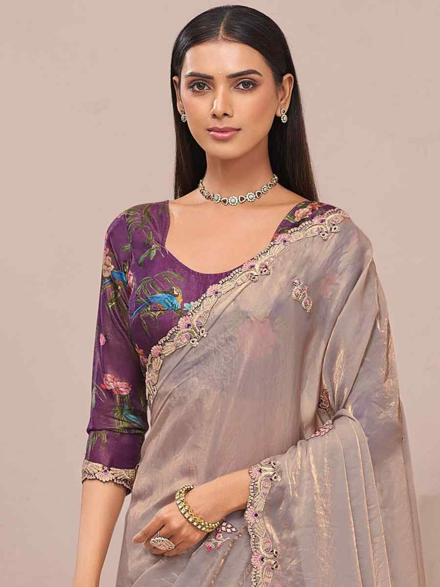 Beige Fancy Silk Plain Party Bridal Reception Festival Wedding Fancy Heavy Border Saree