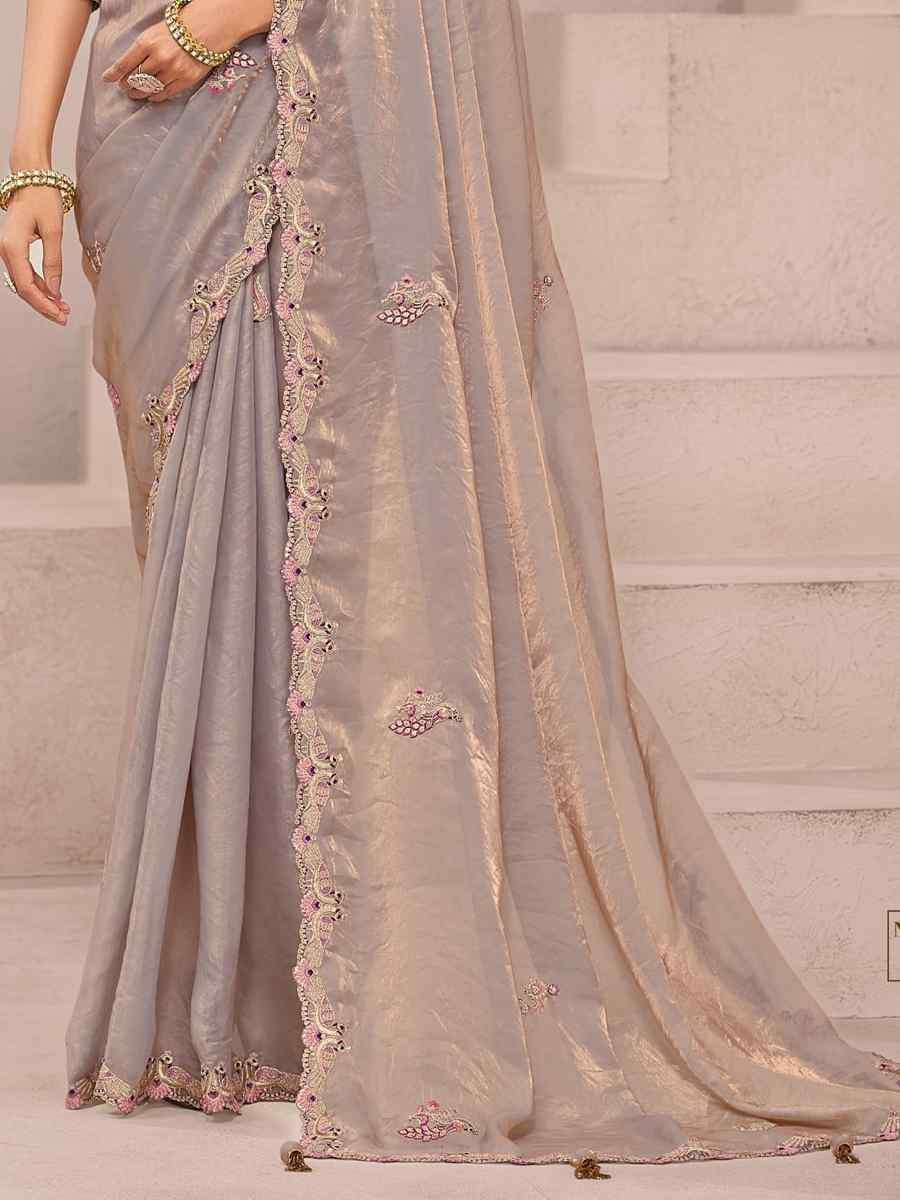 Beige Fancy Silk Plain Party Bridal Reception Festival Wedding Fancy Heavy Border Saree