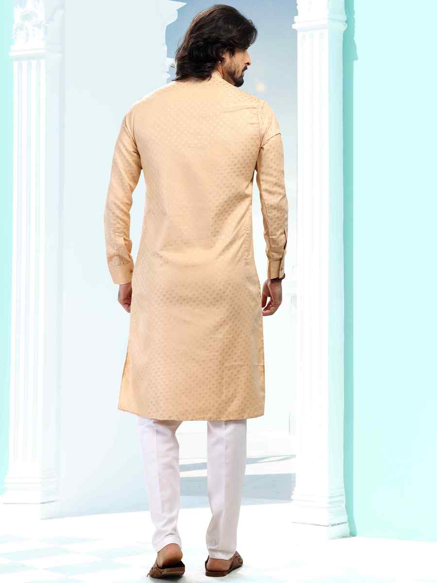 Beige Fancy Silk Woven Festival Casual Kurta