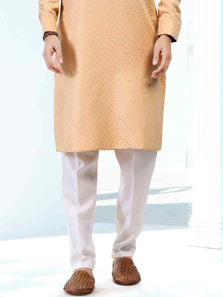 Beige Fancy Silk Woven Festival Casual Kurta