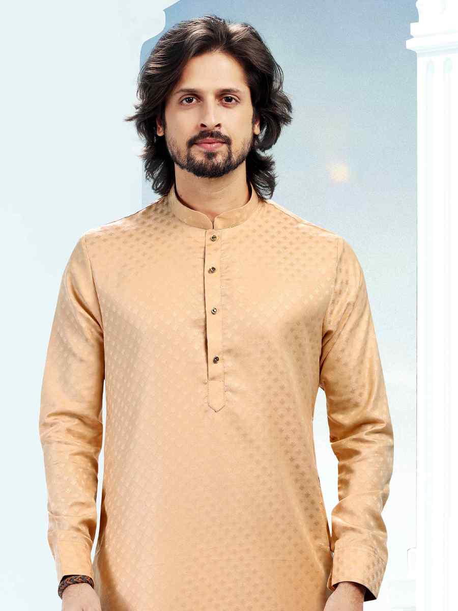 Beige Fancy Silk Woven Festival Casual Kurta