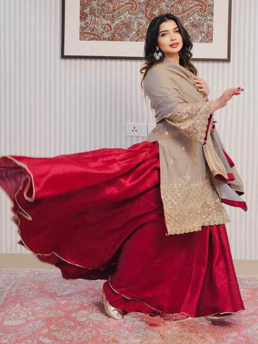Beige Fendi Crush Embroidered Party Wedding Ready Skirt Salwar Kameez