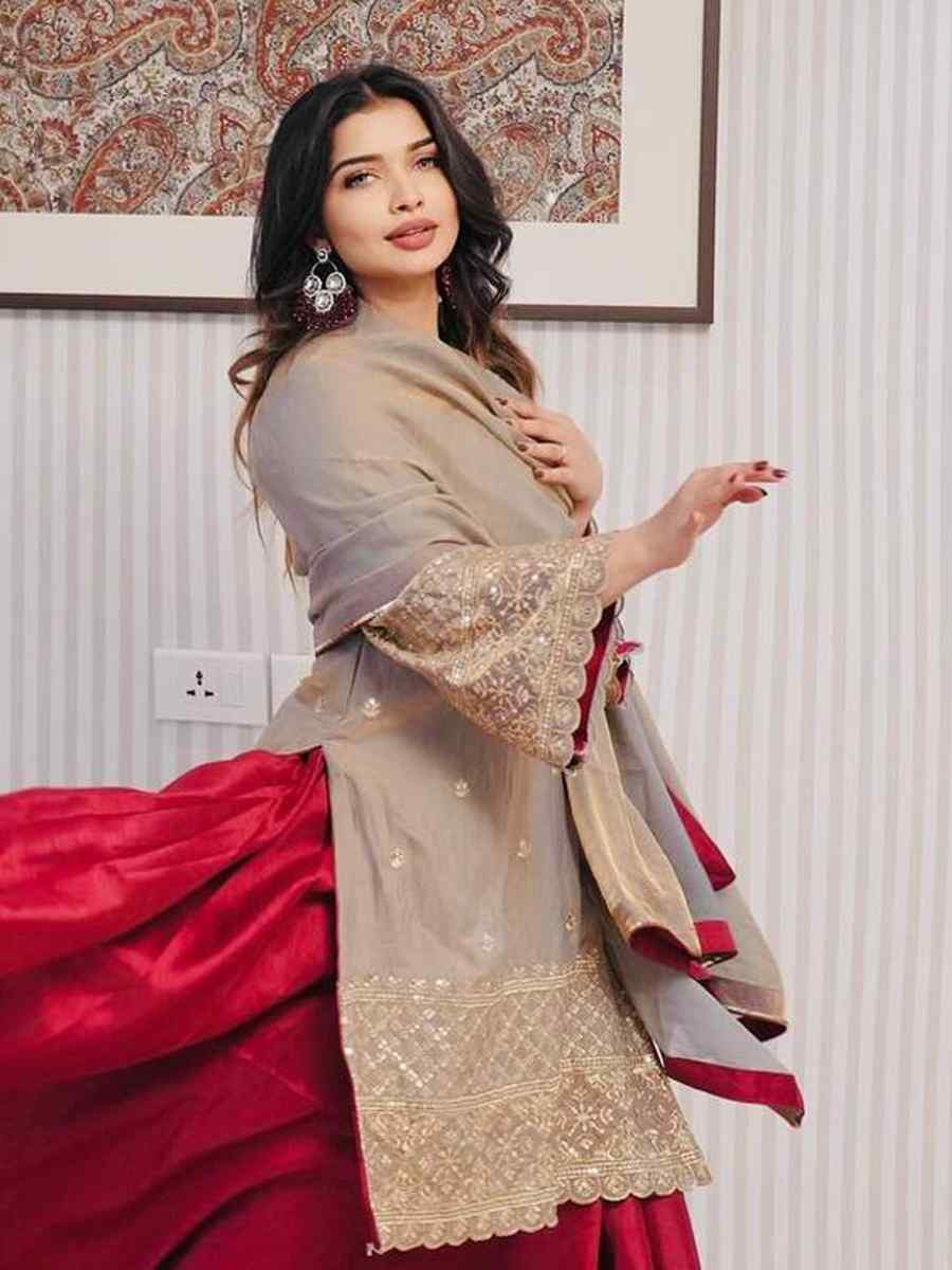 Beige Fendi Crush Embroidered Party Wedding Ready Skirt Salwar Kameez