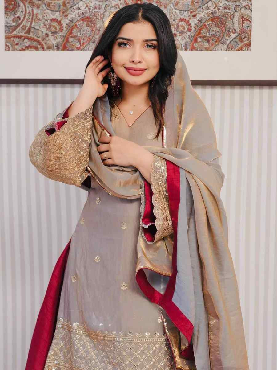 Beige Fendi Crush Embroidered Party Wedding Ready Skirt Salwar Kameez