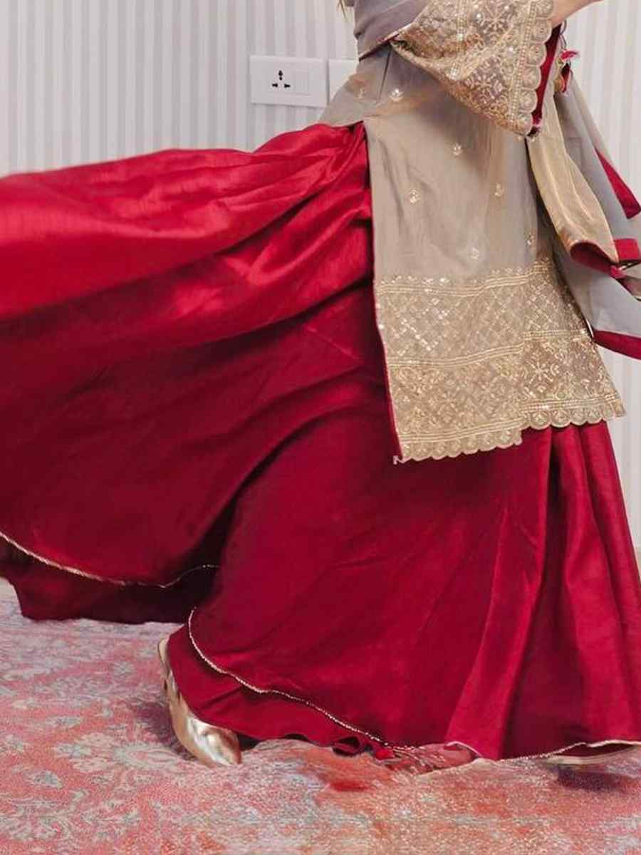 Beige Fendi Crush Embroidered Party Wedding Ready Skirt Salwar Kameez