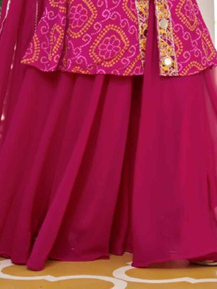 Beige Fox Georgette Bhandej Printed Embroidery Party Wedding Festival Casual Ready Anarkali Palazzo Pant Salwar Kameez