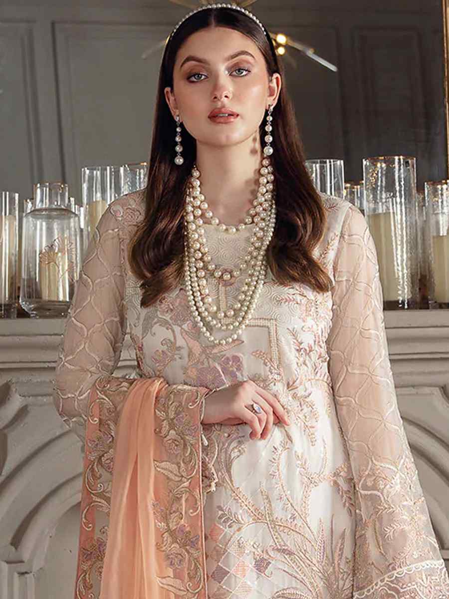 Beige Georgette Embroidered Festival Party Pant Salwar Kameez