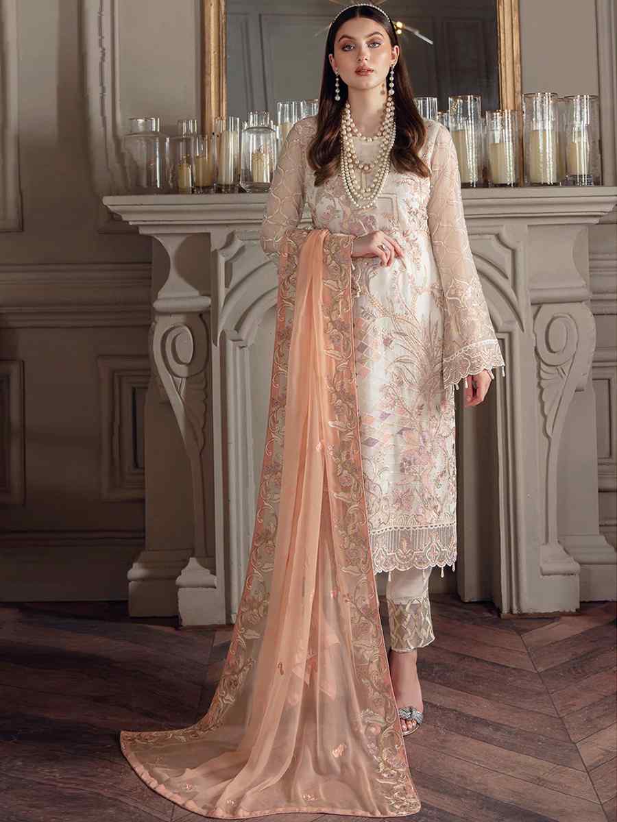 Beige Georgette Embroidered Festival Party Pant Salwar Kameez