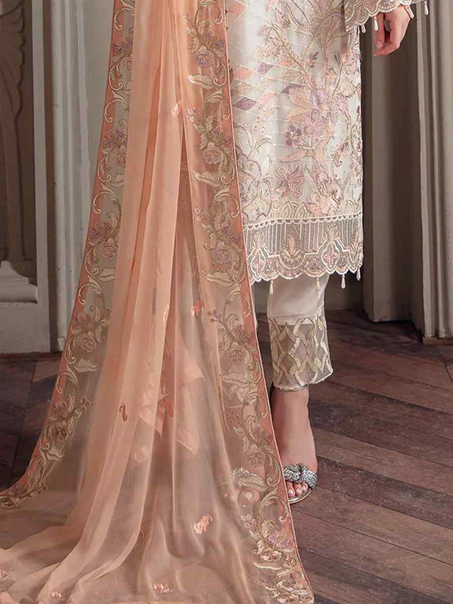 Beige Georgette Embroidered Festival Party Pant Salwar Kameez