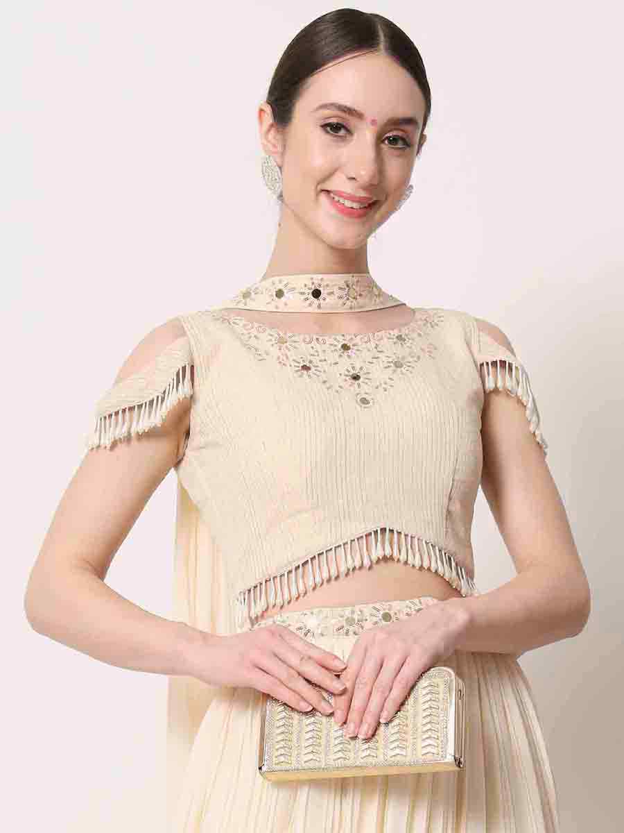 Beige Georgette Embroidered Festival Party Wear Circular Lehenga Choli