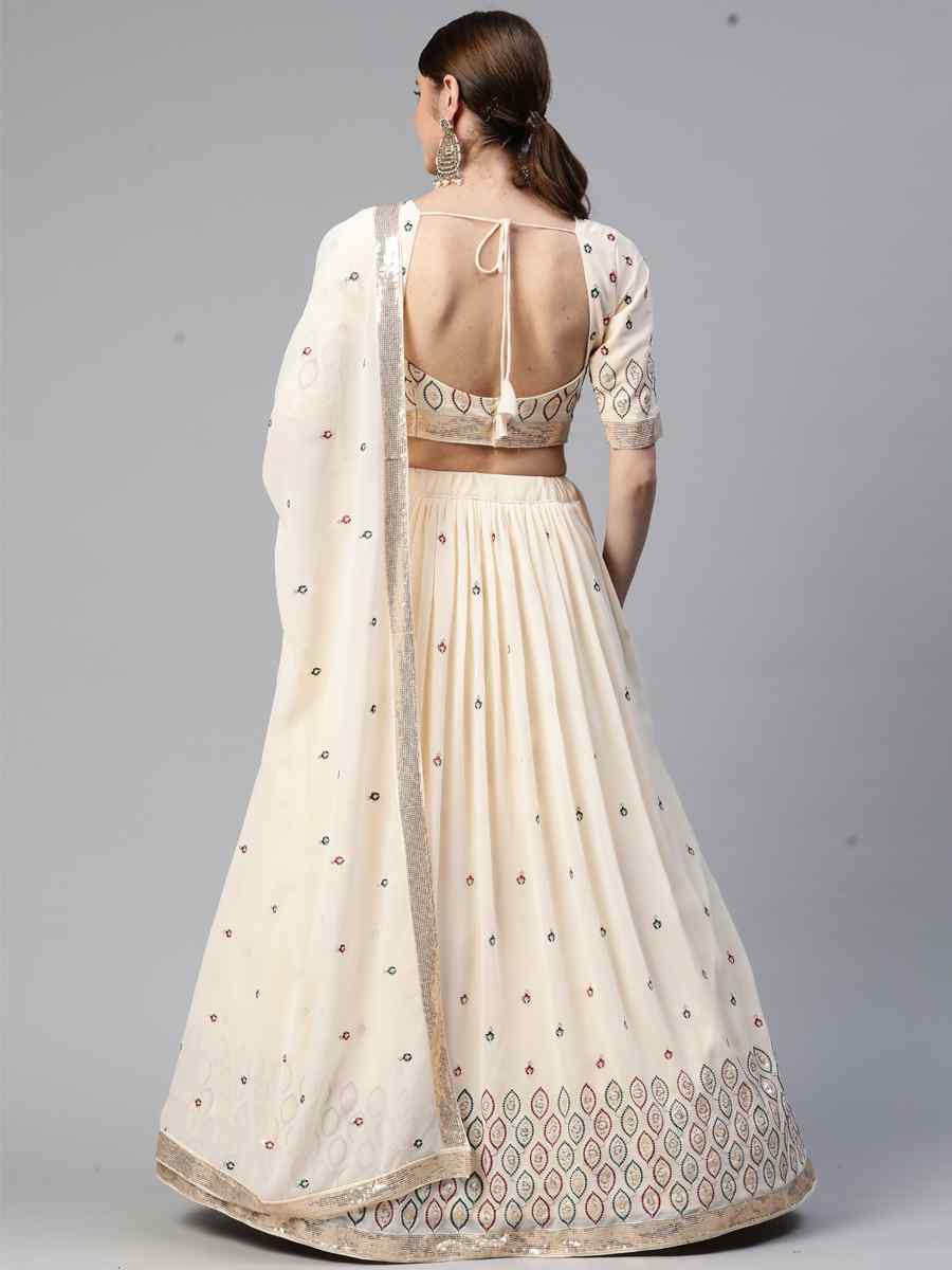 Beige Georgette Embroidered Festival Wedding Heavy Border Lehenga Choli