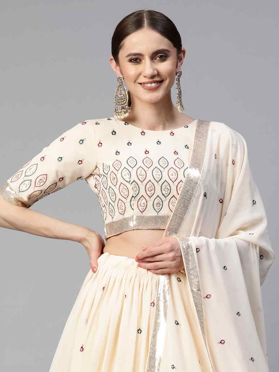 Beige Georgette Embroidered Festival Wedding Heavy Border Lehenga Choli