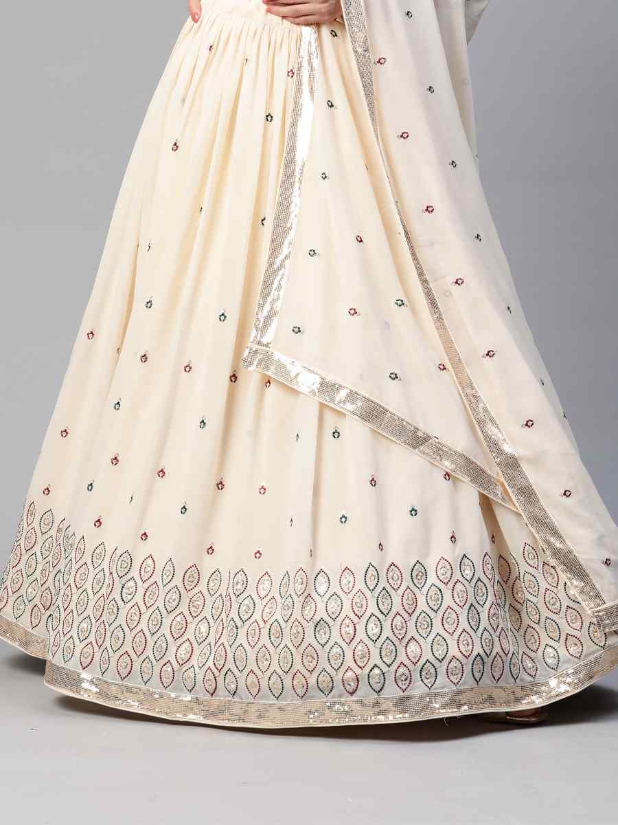 Beige Georgette Embroidered Festival Wedding Heavy Border Lehenga Choli