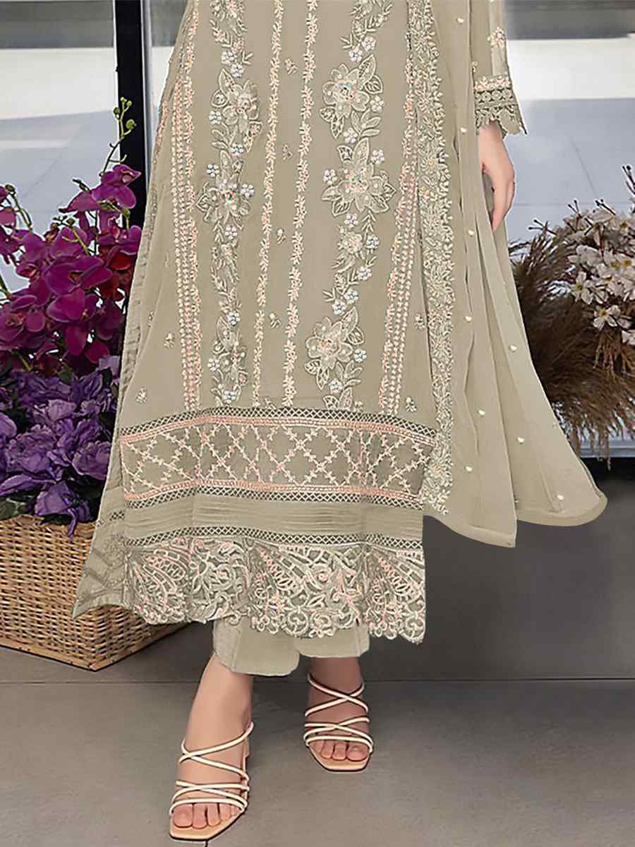 Beige Georgette Embroidered Festival Wedding Pant Salwar Kameez