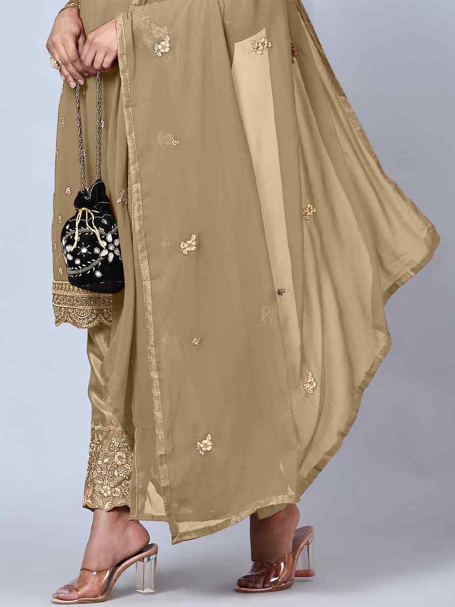Beige Georgette Embroidered Festival Wedding Pant Salwar Kameez