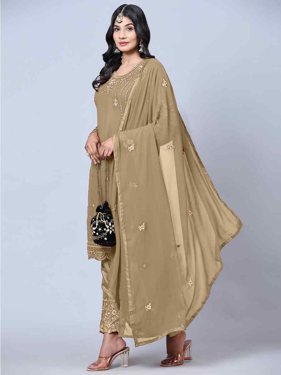 Beige Georgette Embroidered Festival Wedding Pant Salwar Kameez
