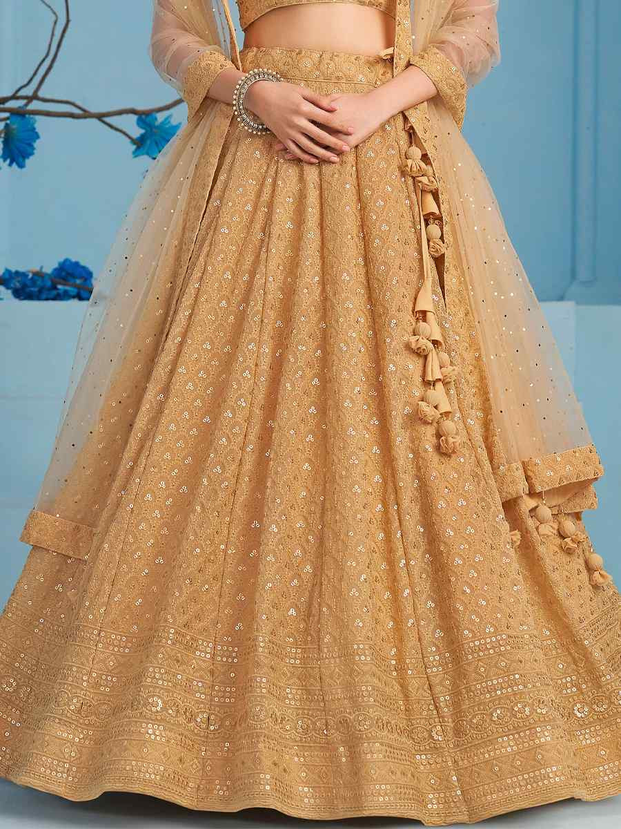 Beige Georgette Embroidered Reception Wedding Heavy Border Lehenga Choli