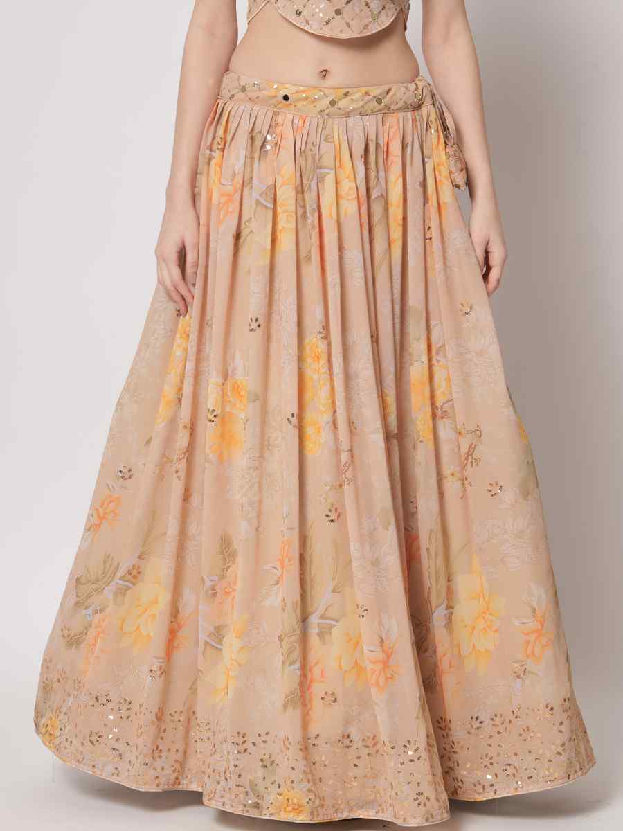 Beige Georgette Embroidered Wedding Festival Circular Lehenga Choli