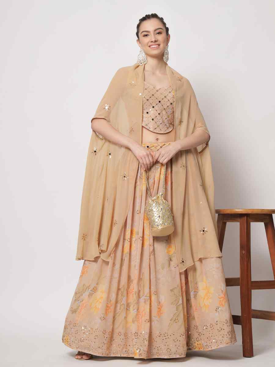 Beige Georgette Embroidered Wedding Festival Circular Lehenga Choli