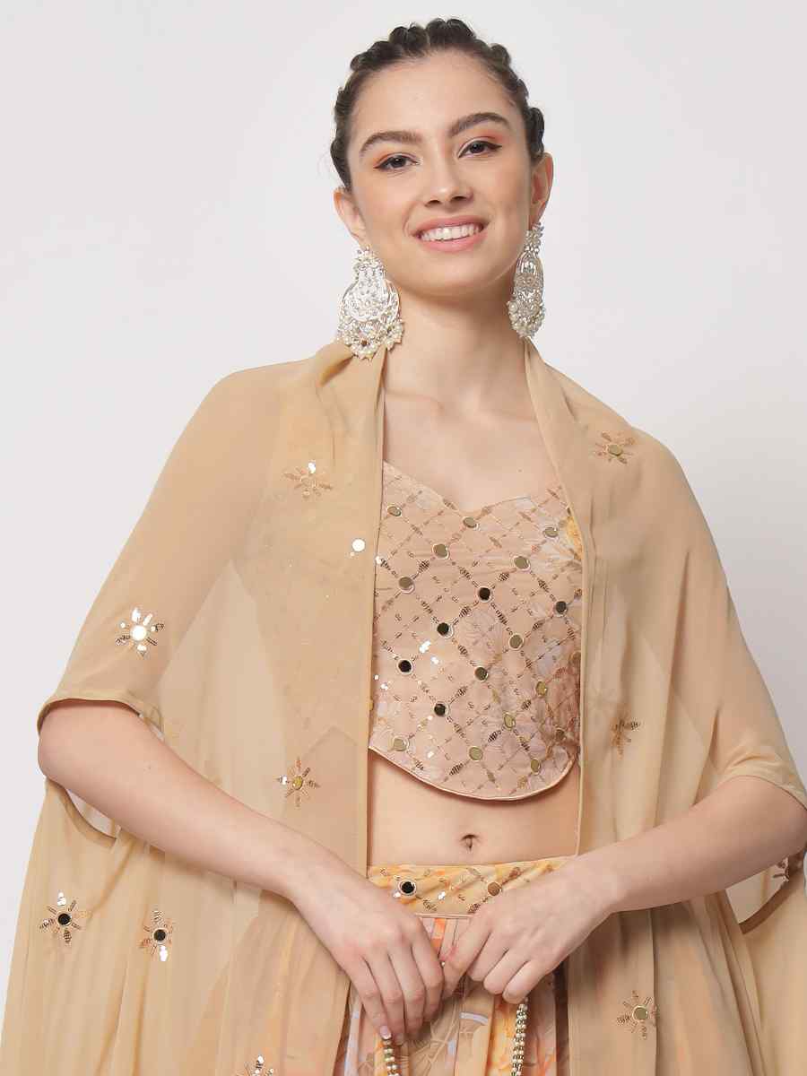 Beige Georgette Embroidered Wedding Festival Circular Lehenga Choli