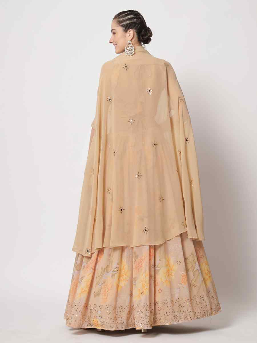 Beige Georgette Embroidered Wedding Festival Circular Lehenga Choli