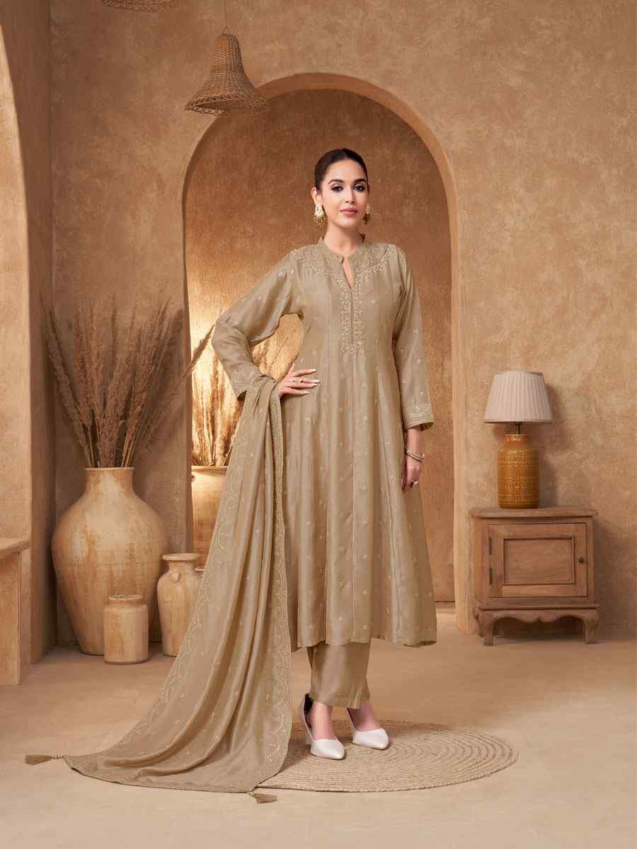 Beige Georgette Embroidery Party Wedding Festival Casual Ready Pant Salwar Kameez