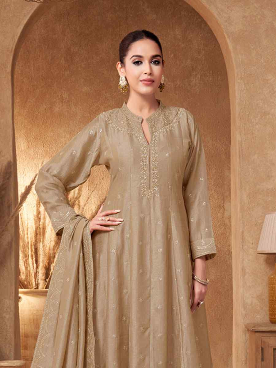 Beige Georgette Embroidery Party Wedding Festival Casual Ready Pant Salwar Kameez