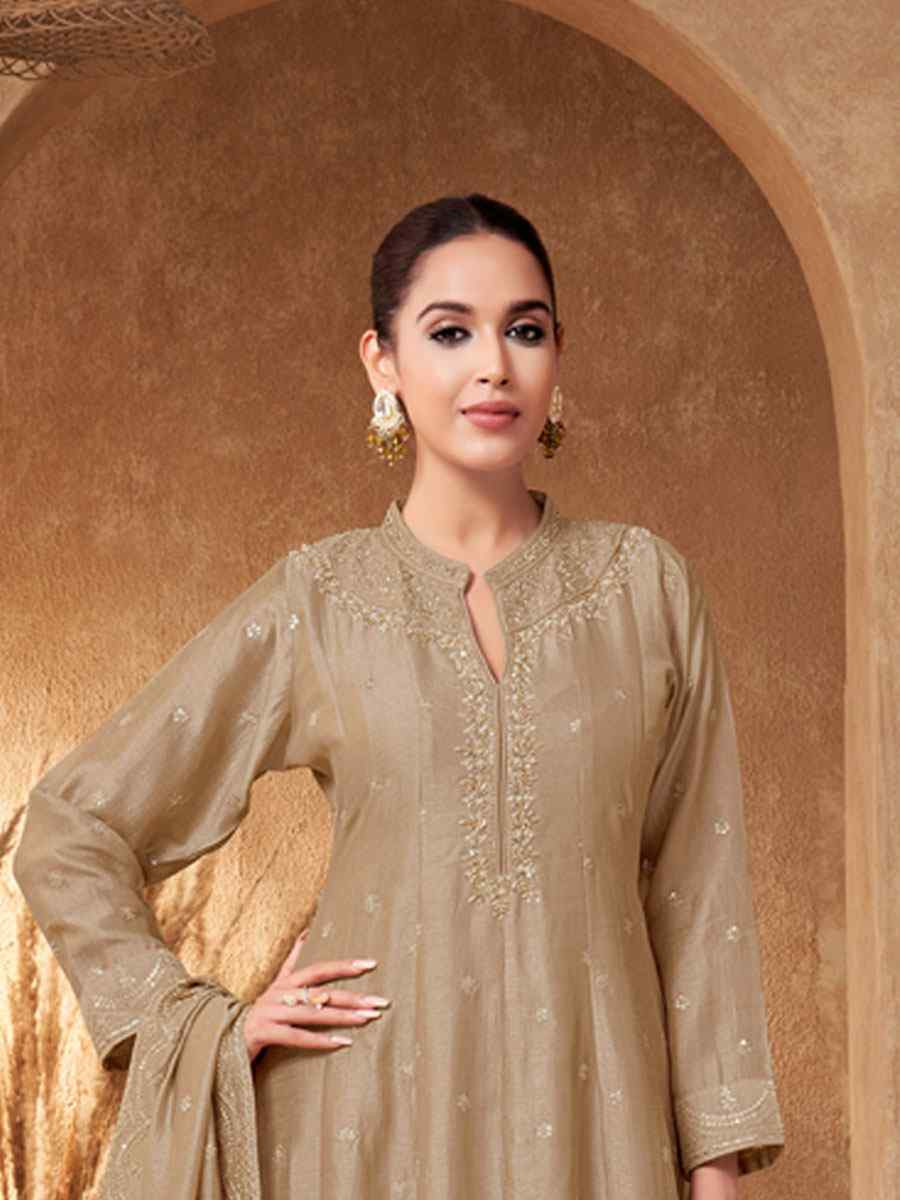 Beige Georgette Embroidery Party Wedding Festival Casual Ready Pant Salwar Kameez