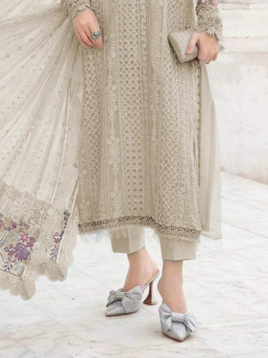 Beige Georgette Embroidery Zari Wedding Party Festival Casual Pant Salwar Kameez