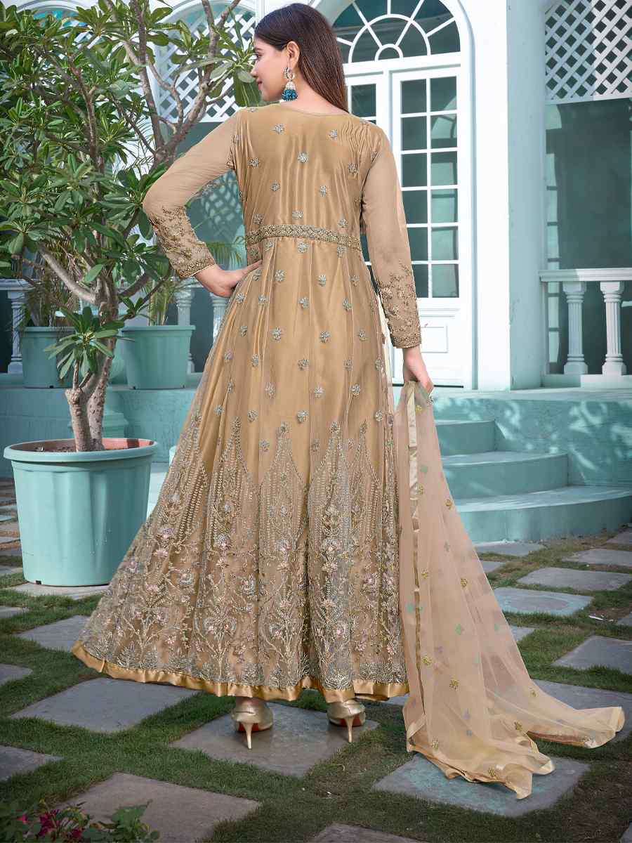 Beige Heavy Butterfly Net Embroidered Party Wedding Anarkali Salwar Kameez