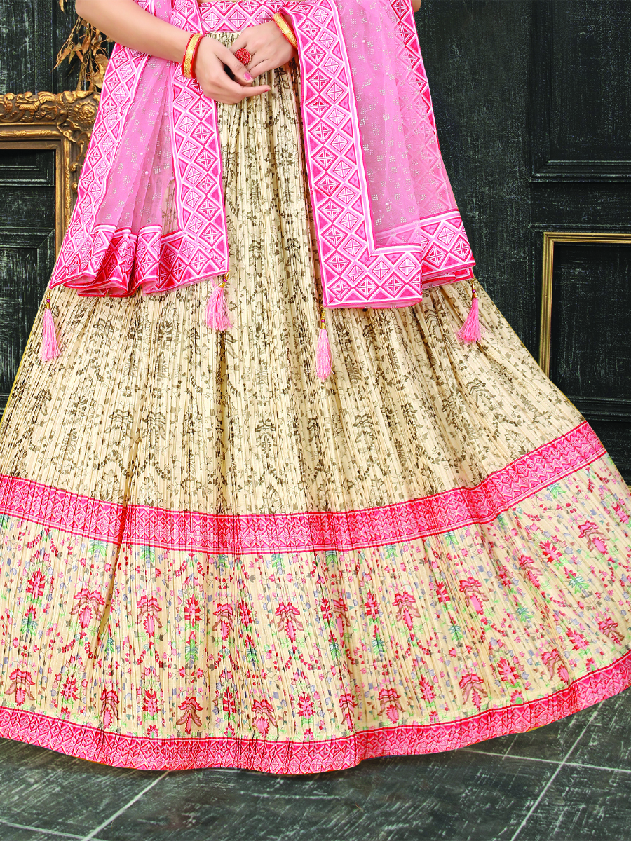 Beige Heavy Chinon Silk Printed Festival Wedding Contemporary Lehenga Choli