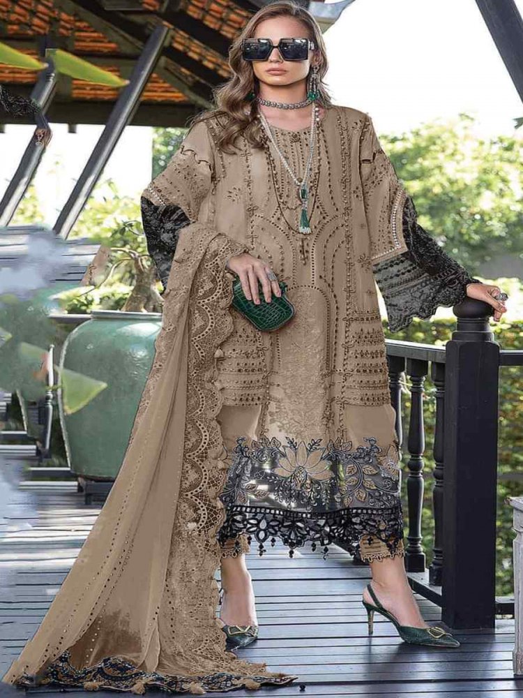 Beige Heavy Faux Georgette Embroidered Festival Mehendi Pant Salwar Kameez