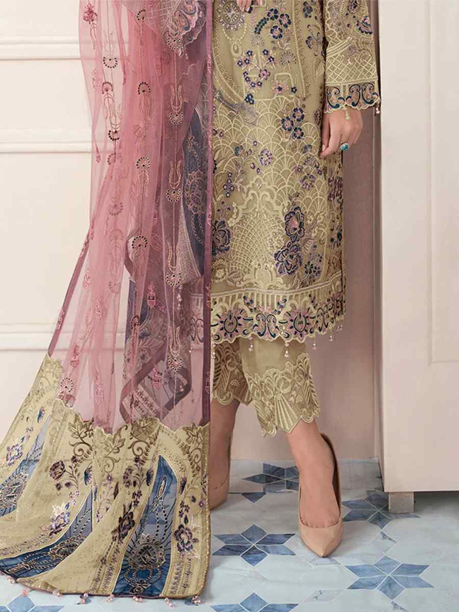 Beige Heavy Faux Georgette Embroidered Festival Party Pant Salwar Kameez