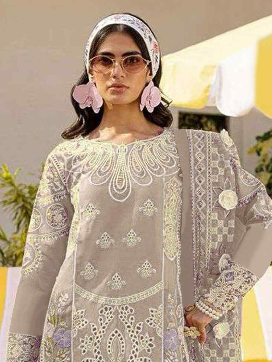Beige Heavy Foux Georgette Embroidered Festival Wedding Pant Salwar Kameez