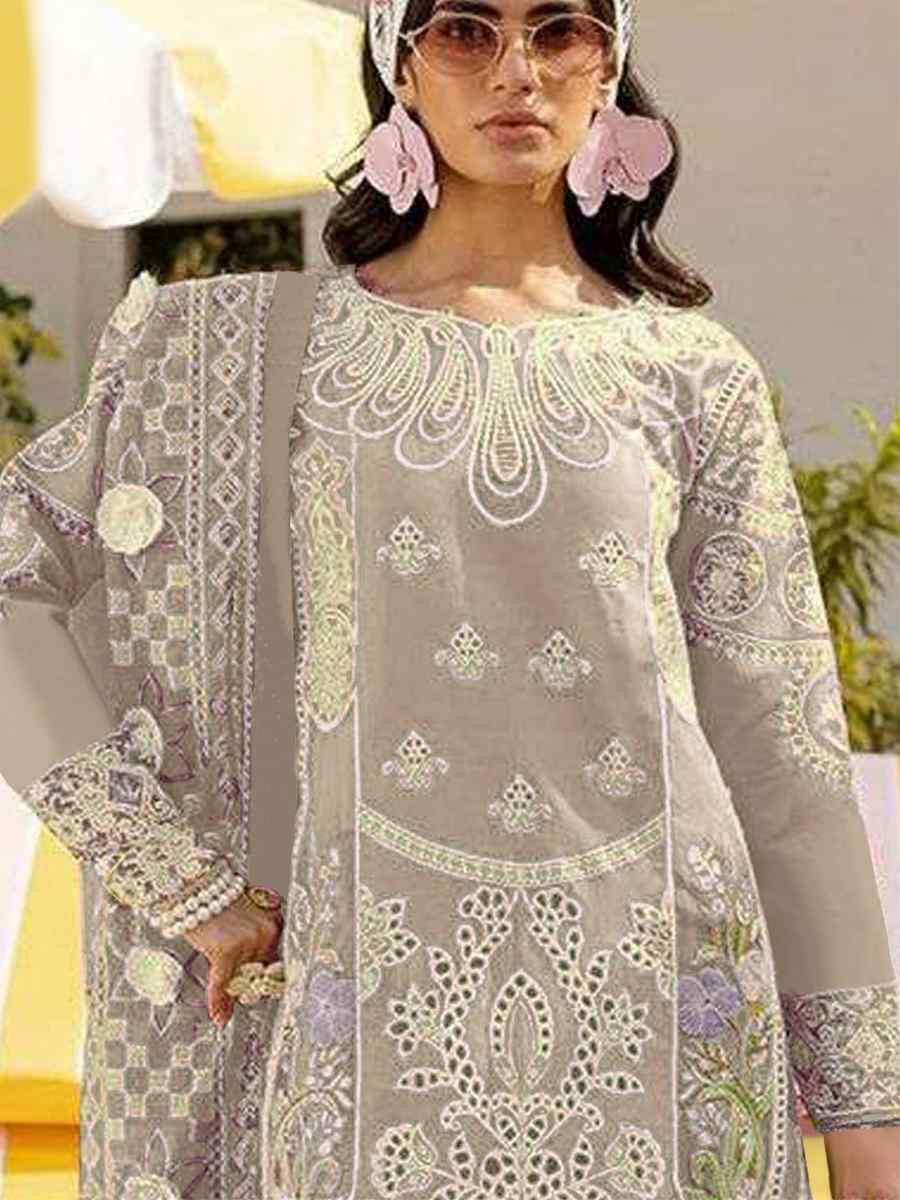 Beige Heavy Foux Georgette Embroidered Festival Wedding Pant Salwar Kameez