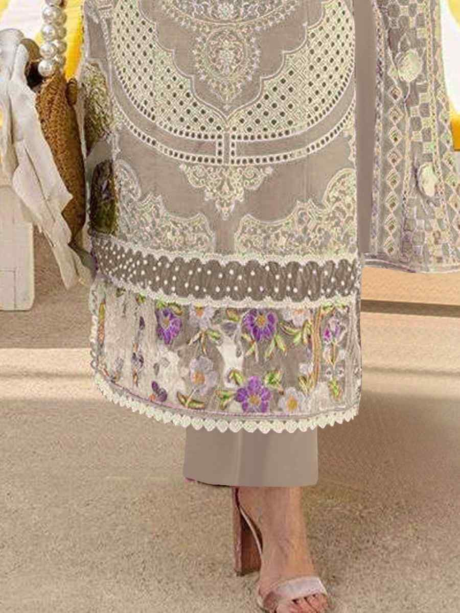 Beige Heavy Foux Georgette Embroidered Festival Wedding Pant Salwar Kameez