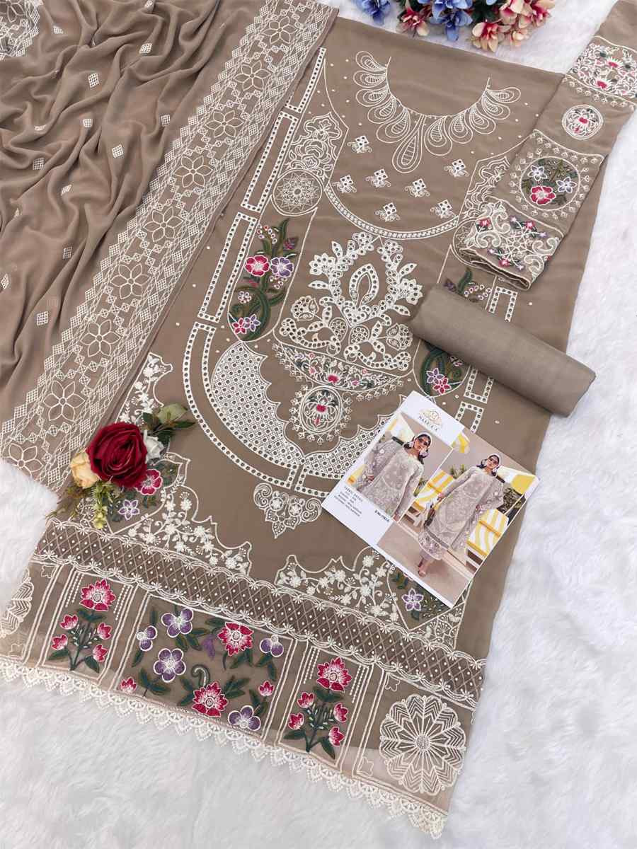 Beige Heavy Foux Georgette Embroidered Festival Wedding Pant Salwar Kameez