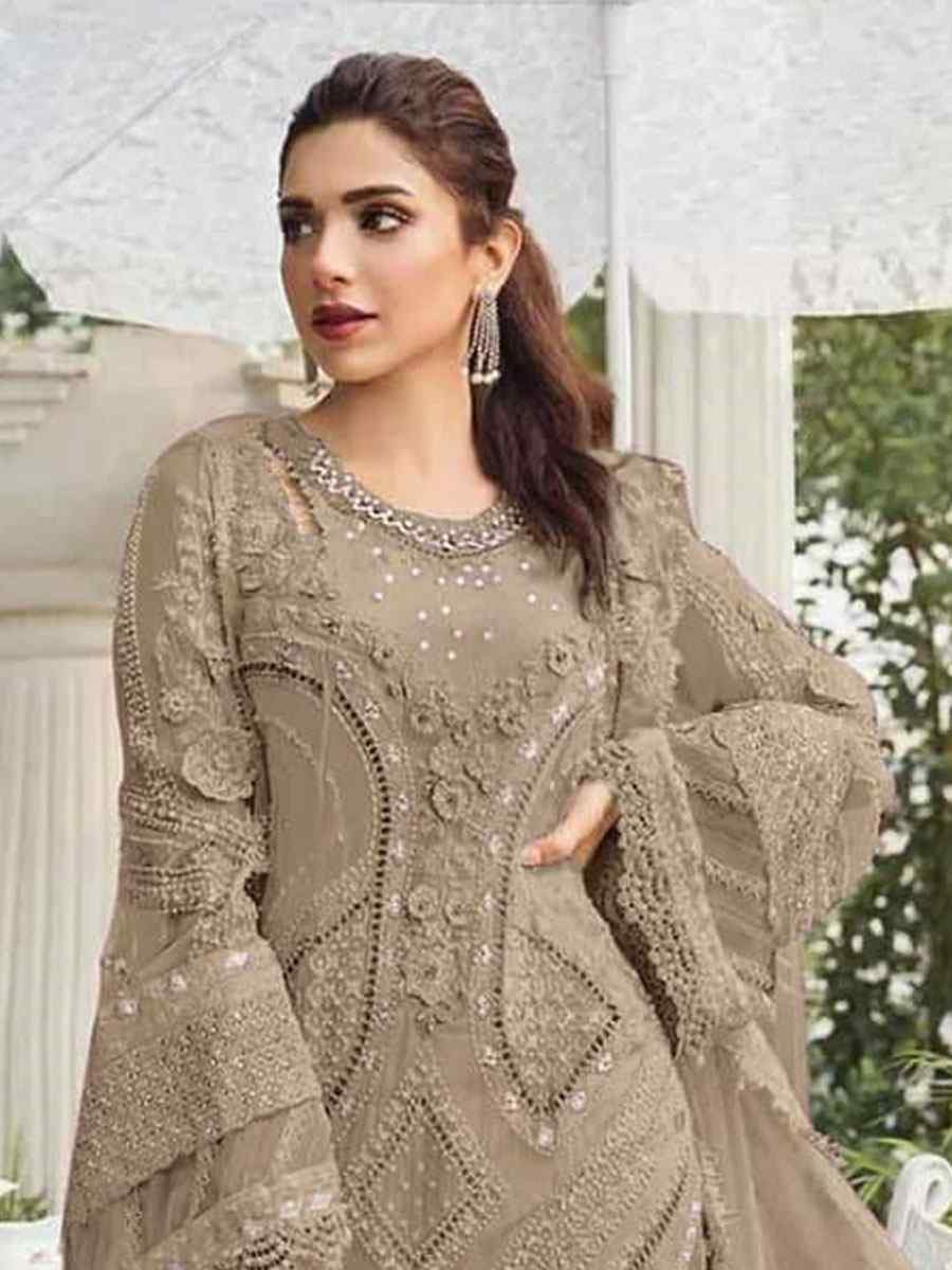 Beige Heavy Fox Georgette Embroidered Festival Wedding Pant Salwar Kameez