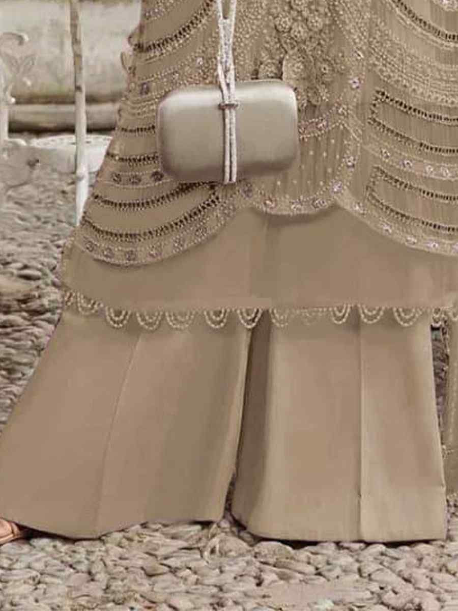 Beige Heavy Fox Georgette Embroidered Festival Wedding Pant Salwar Kameez