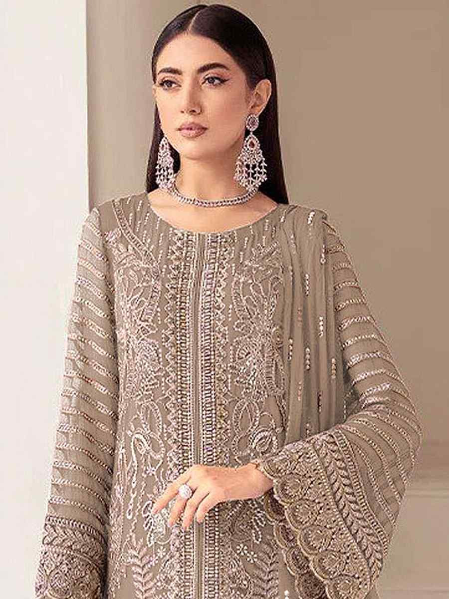 Beige Heavy Fox Georgette Embroidered Festival Wedding Pant Salwar Kameez