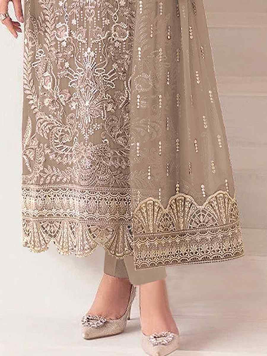Beige Heavy Fox Georgette Embroidered Festival Wedding Pant Salwar Kameez