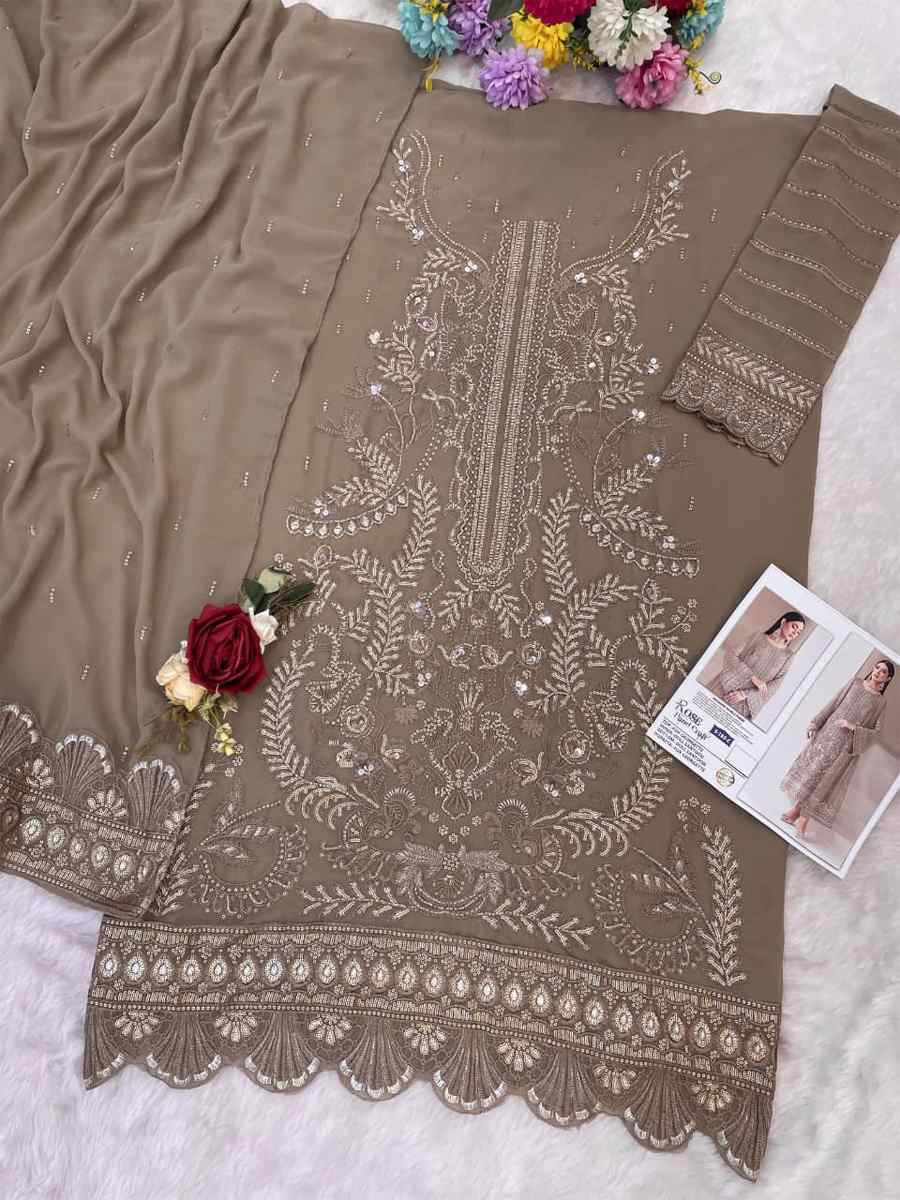 Beige Heavy Fox Georgette Embroidered Festival Wedding Pant Salwar Kameez