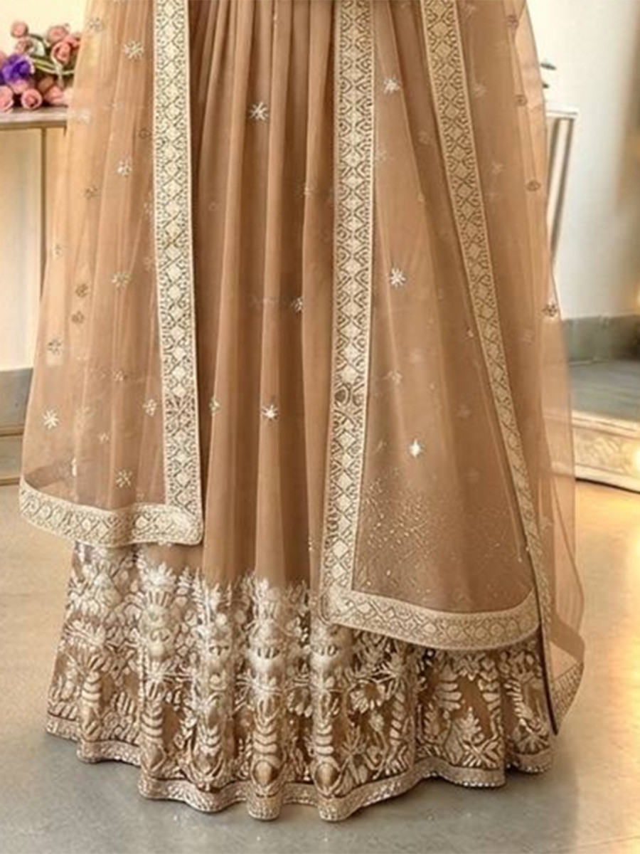 Beige Heavy Georgette Embroidery Sequins Wedding Party Festival Casual Ready Anarkali Pant Salwar Kameez
