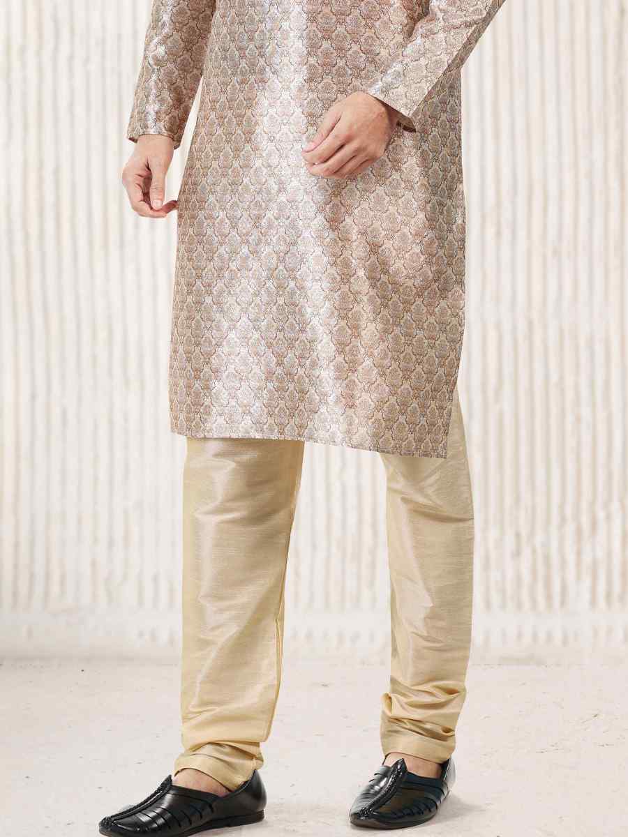 Beige Jacquard Banarasi Silk Woven Festival Wedding Kurta
