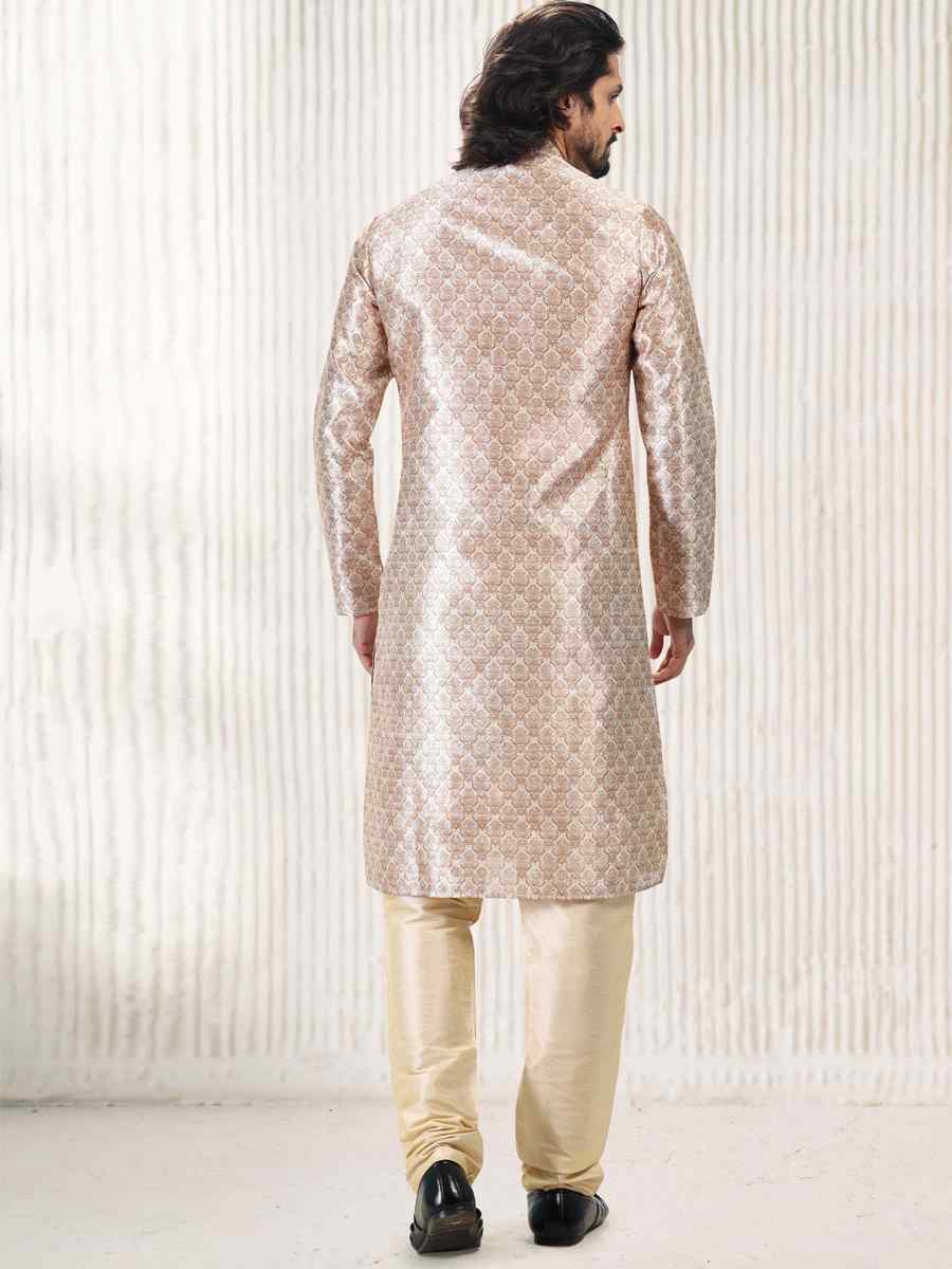 Beige Jacquard Banarasi Silk Woven Festival Wedding Kurta
