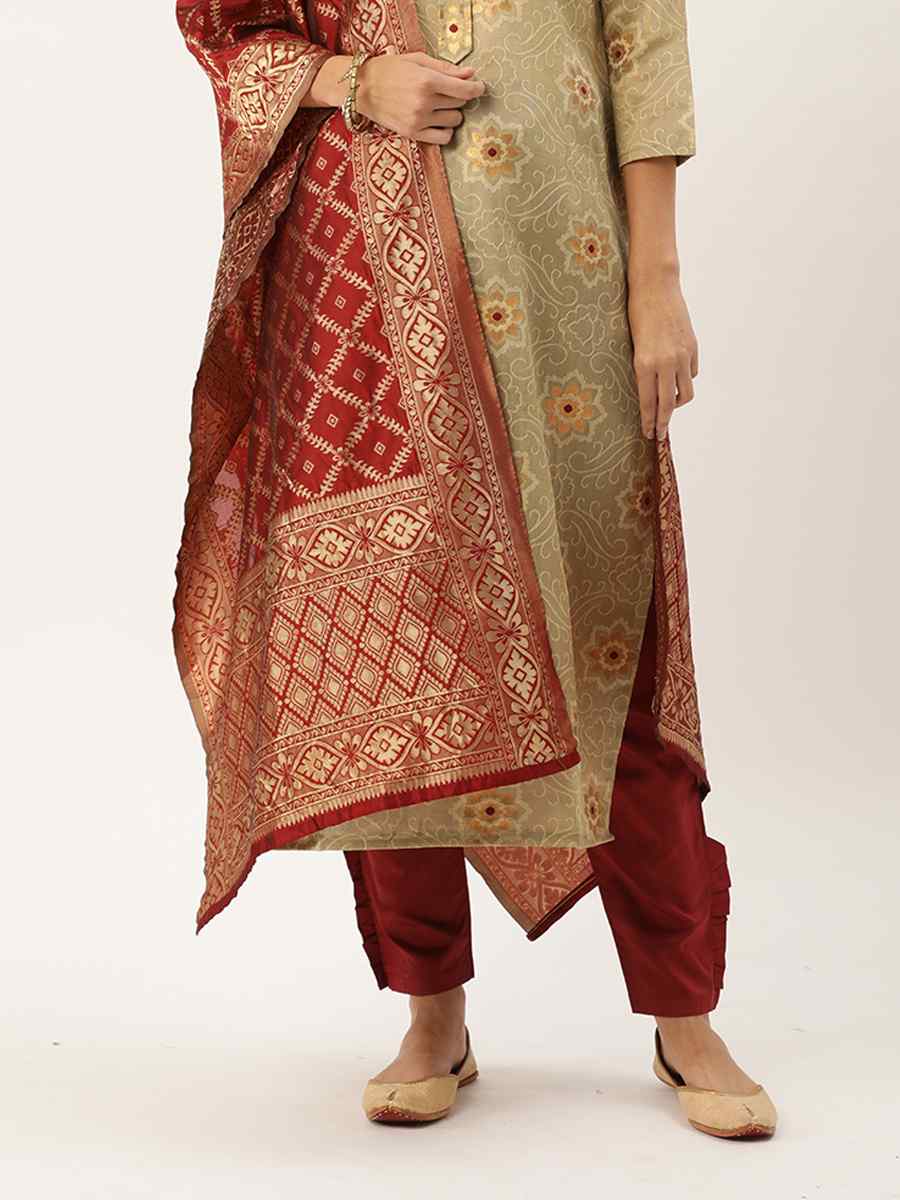 Beige Jacquard Embroidered Party Casual Pant Salwar Kameez
