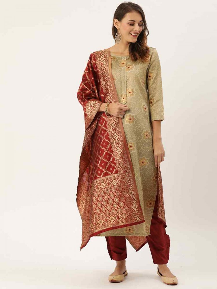 Beige Jacquard Embroidered Party Casual Pant Salwar Kameez