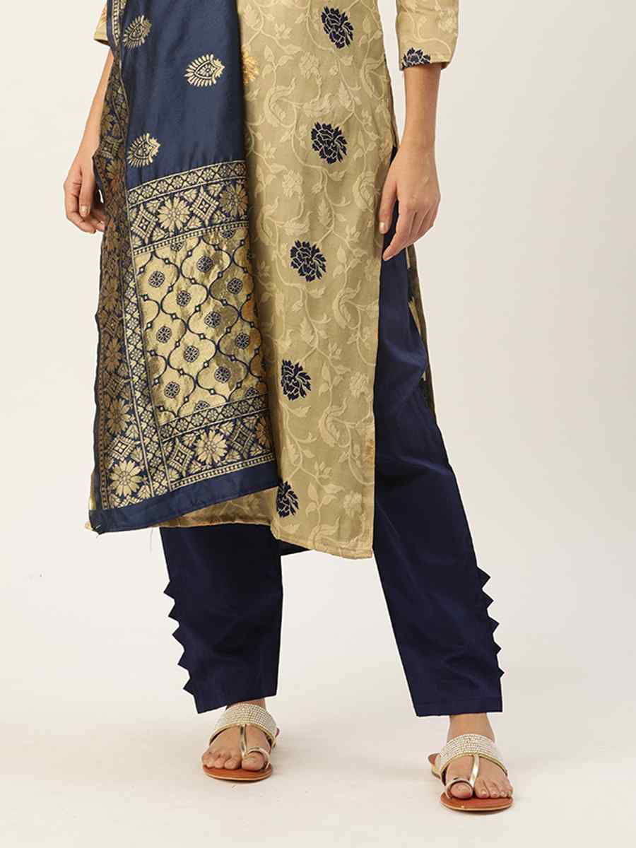 Beige Jacquard Embroidered Party Casual Pant Salwar Kameez