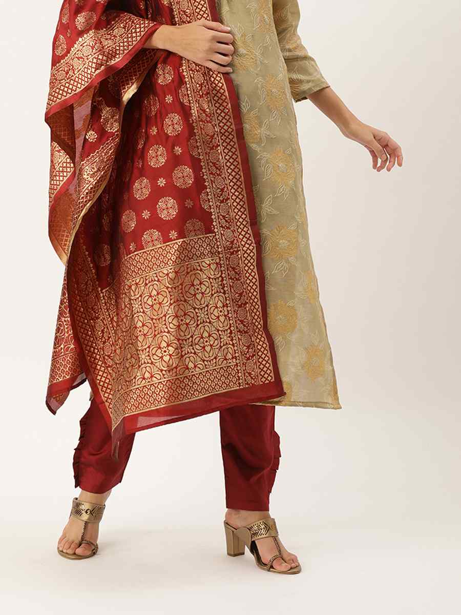Beige Jacquard Embroidered Party Casual Pant Salwar Kameez