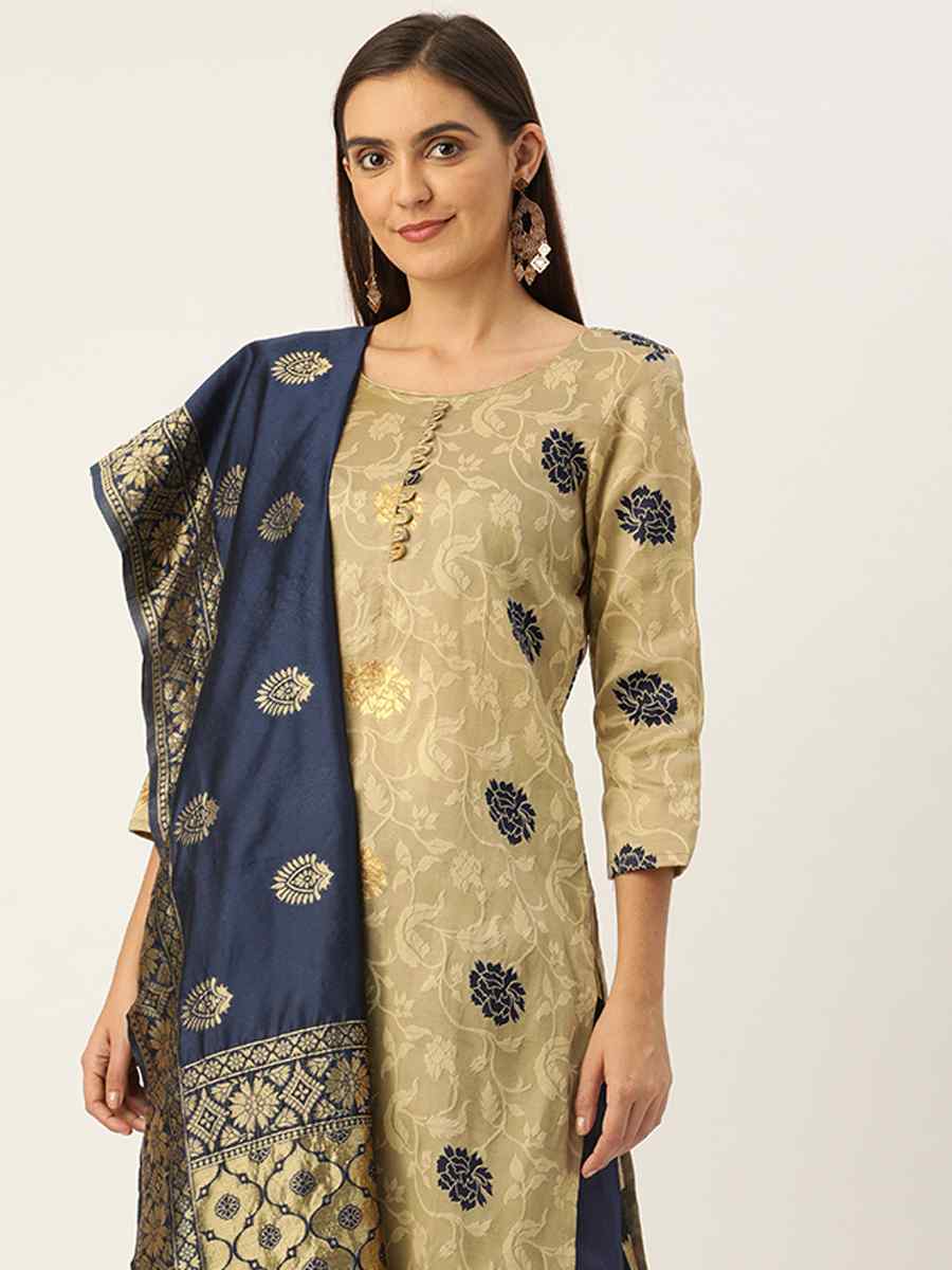 Beige Jacquard Embroidered Party Casual Pant Salwar Kameez